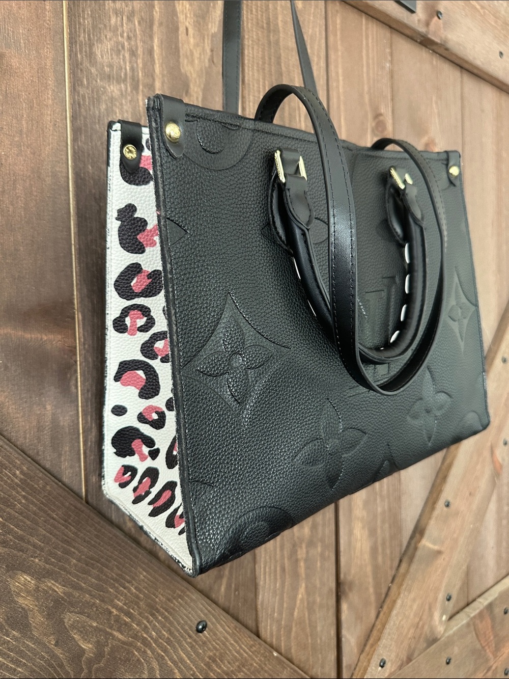 Black Embossed Monogram Leather Tote - Picture 2 of 8